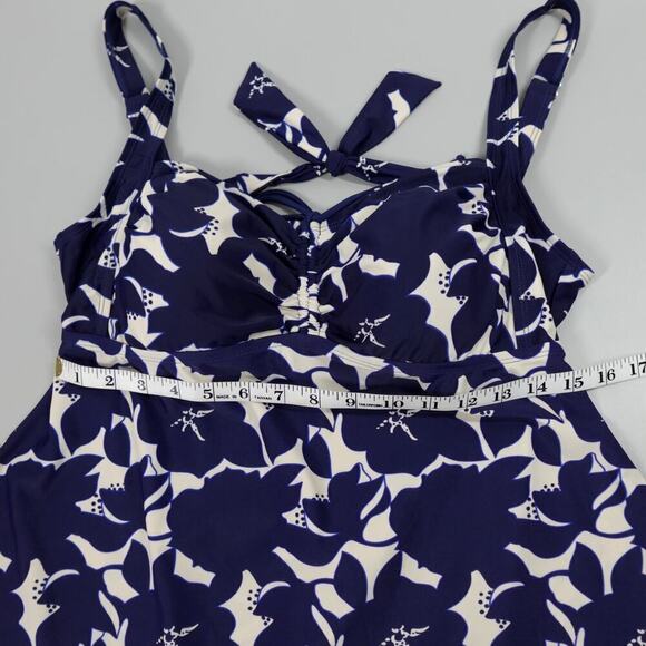 Hilor Tankini Top Womens 16 Blue Floral Ruched Side Built in Bra Cruise Flowy - Picture 9 of 16